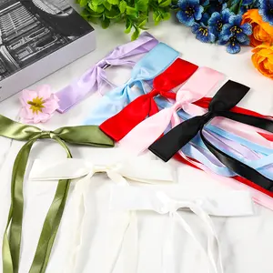 8 pcs multi-color long ribbon hair clip set - satin bow, suitable for daily, casual, and party styling