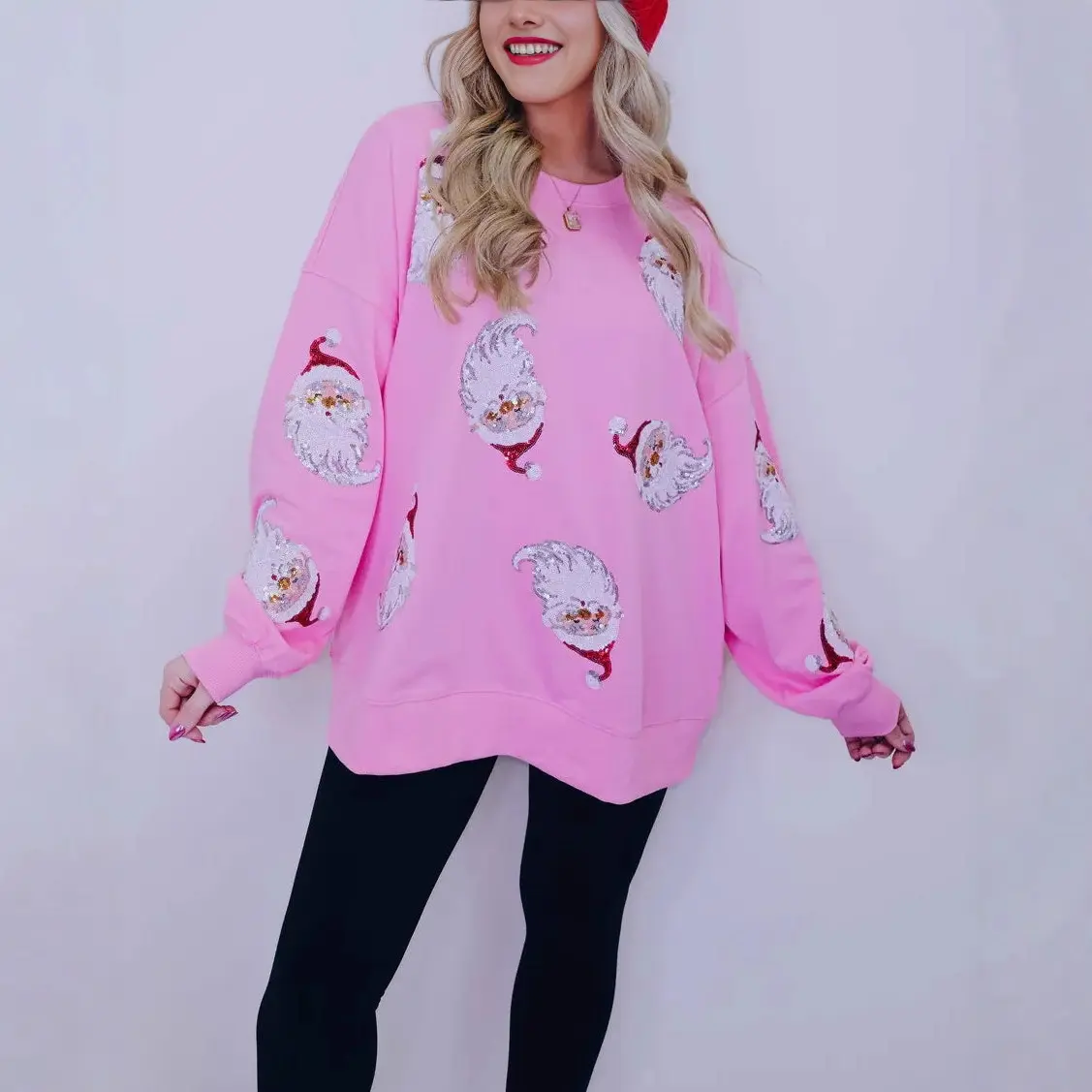 European and American autumn and winter women's clothing round neck casual loose Christmas sequined sweater