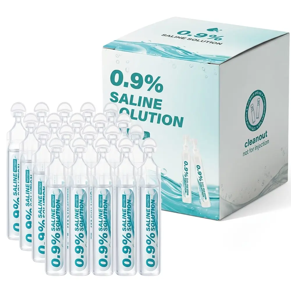 0.9% Sodium Chloride Saline Solution Vials (Nose Cleaner Saline Ampoules) - 20 Pack 15ml Single-Use Sterile Liquid Doses for Gentle Daily Moisturizing, Wound Care & Nasal Cleansing Support