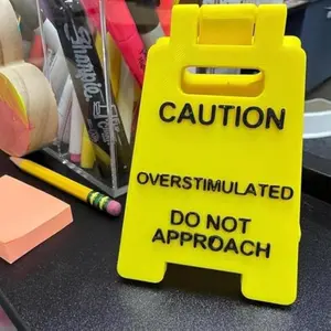 Warning Overstimulation Desk Sign, Humorous 3D Printed Desktop Plaque, Fun Warning Sign for Overstimulated Individuals, Funny Office Decor, Desk Signage Decoration