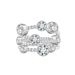 ETERI TRIPLE RING Solid White Gold with Moissanites