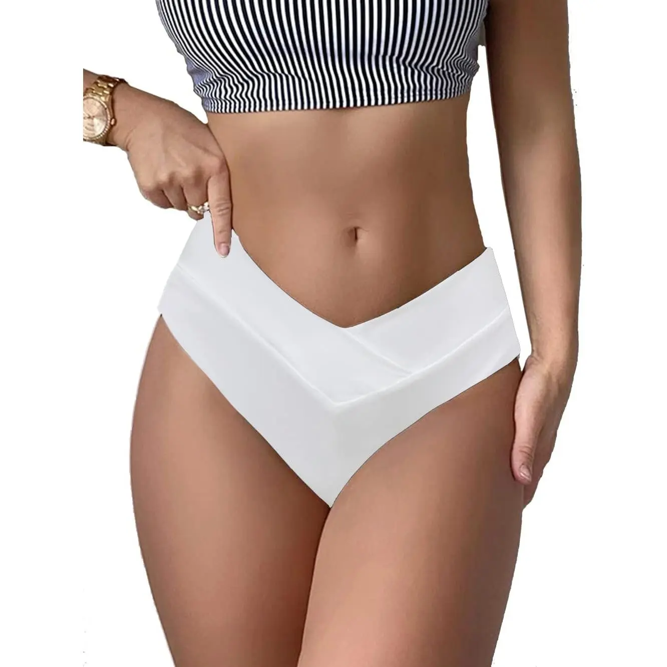 Women's High-Waisted V-Cut Cheeky High-Cut Bikini Bottoms - Elasticized, Revealing, Pool-Style V-Shape Bikinis Bottoms for Swimwear Use, Pool-Style Bikinis Bottoms