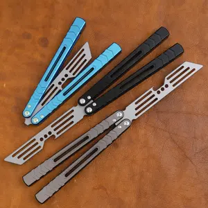 Tgzuo Multifunctional Aluminum Butterfly Trainer, Flip Tool, Reusable Foldable Tool, Outdoor Bottle Opener, Newbie Safety Training, Blade Unsharpened, Lg05 Blue Silver