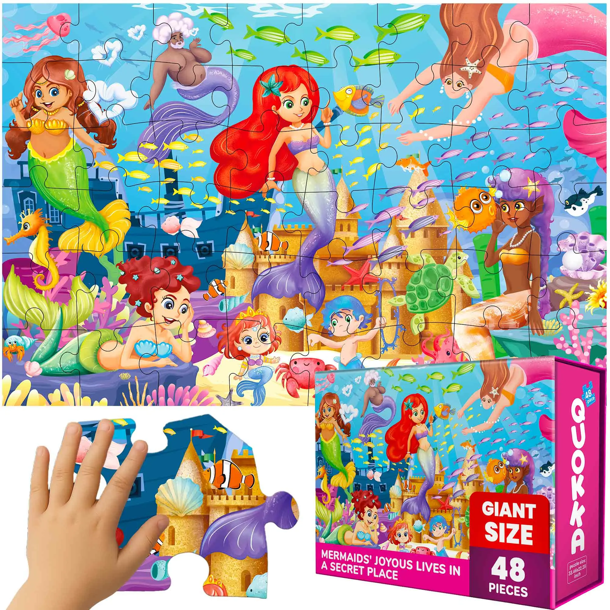 QUOKKA Giant Floor Jigsaw Puzzle - 48-Piece Large-Size Mermaid Theme Toy for Kids Ages 4-8, Boosts Creativity, Supports Cognitive Development, Enhances Spatial Reasoning, Jigsaw Puzzles