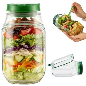 Portable Salad Storage Jar-(Mason Jar Style), Salad Jar with Side Opening for Lunch,FitnessPortable,Suitable for Home, Outdoor, Travel and Party, Work,FitnessPortable,Keeps Food Fresh ransparent Bowl round glass container snack box microwave plate cover