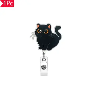 1PC Cute Black Cat Retractable Badge Reel, Pet-style ID Badge Holder, Personalized Badge Clip, Badge Decoration, Suitable for Medical Staff and Office Gifts, Badge Reels Retractable