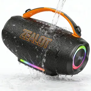 ZEALOT Party Bluetooth Speaker with IPX7 Waterproof, 100W HIFI Sound, 24000mAh Battery, RGB Lights, Handheld/Shoulder Strap, TWS Pairing & Media Ports for Outdoor Gym Pool, Waterproof Wireless Speaker