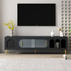 U-Can Modern TV Stand for up to 70 Inch TV, Entertainment Center TV Media Console Table, with 3 Shelves and 2 Cabinets, TV Console Cabinet Furniture for Living Room (Old SKU: WF 314645 AAB).