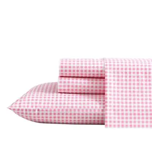 Queen Printed Pattern Percale Cotton Sheet Set Pink Gingham - Poppy & Fritz