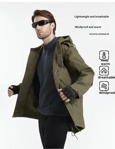 Mens Lightweight High Quality Jacket Mid-length Casual Windproof Rain Hooded Windbreakers Coat for Running Hiking Cycling Travel