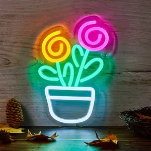 Floral Pot Design USB Powered Neon Sign Light, 1 Count Creative DIY USB Neon Sign Light, Decorative Light for Home Bedroom Garden Party Wedding