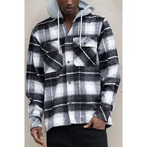 VICTORIOUS Men's Hooded Flannel Overshirt with Long Sleeves - Menswear