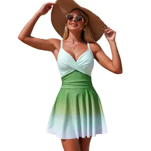 2026 New Gradient One‑Piece Swim Dress, Sexy Skirt‑Style Bikini, Women Tummy Control Swimwear