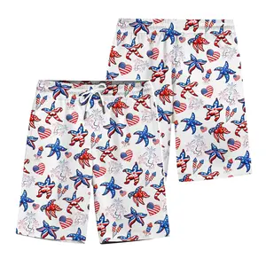 USA Starfish Hawaiian Shorts For Men, Patriotic 4th of July Swim Shorts, Mens Festival Rave Shorts, Independence Day Beach Shorts