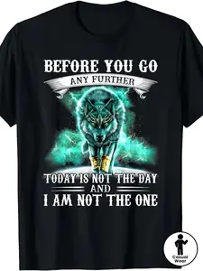 Before You Go Any Further Today Is Not The Day Funny Wolf Graphic T-Shirt - Retro Humor Unisex Casual Tee with Wolf Howling at Computer Screen Print, Comfortable Casual Attire for Men &