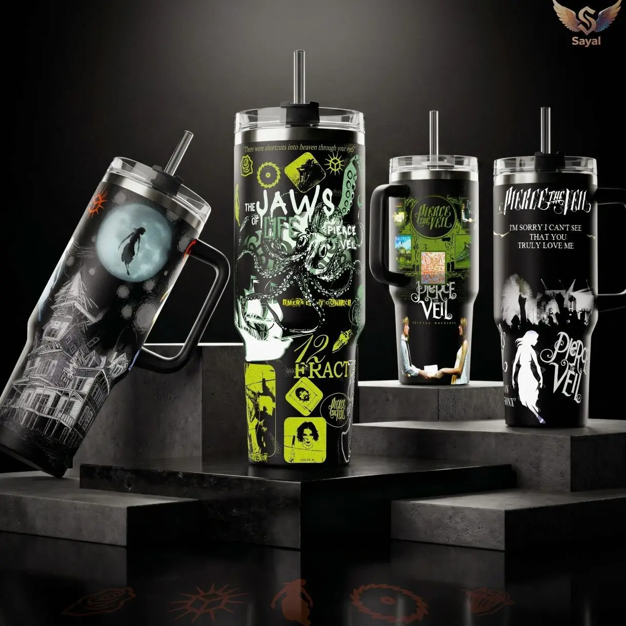 [Collection] PIERCE THE VEIL Bulls In The Bronx - Collidre With The Sky - The Jaws of Life PTV Band Art ALT ROCK 40 oz Thermal Vacuum Insulated 12H Hot Cold With Handle Music Lovers Vibes Punk Style Leak-Proof BPA-Free