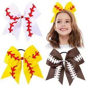 1pc Sweet Rugby Theme Bow Hair Ties For Little Girls, Perfect Elastic Ponytail Holder For Girls, For Cheerleader Gifts
