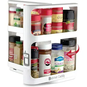 Cabinet Spice Rack Organizer-Slide & Rotate Kitchen Organizer with Storage - 2 Double-Decker Shelves - Non-Skid Base - Magnetic Modular Design - 10.8" H x 5.25" W x 10.8" D