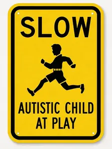 Slow Autistic Child at Play (with Kid Graphic), Engineer Grade Reflective Aluminum Sign, 8" X 12" inch