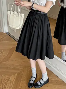 Spring Summer New Design With Belt Pleated Skirt, Women's Back Elastic Waist Half Skirt, Stylish and Comfortable Fashion Piece