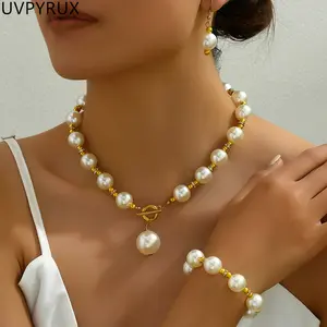 4Pcs Pearl Necklace and Earring Set Faux Pearl Jewelry Set for Women White Chokers Wedding Jewelry Sets  for Wedding Bridal Birthday Tea Party