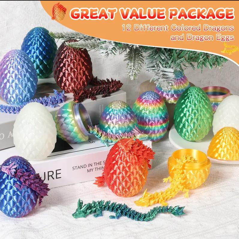 3D Printed Dragon Eggs with Dragon Inside, Easter Egg Stuffers, Articulated Dragon Fidget Toy for Kids Boys Girls, Mystery Dragon Eggs for Boys Girls Birthday Gifts