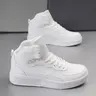Men's High-Top Wide-Fit Casual Sneaker Footwear - Lace Closure, Braid Detail, Round Toe, Pressure-Relief, Lightweight EVA Sole, Thick Non-Slip PU Leather Upper, Breathable Letter Print Cloth, All-Seasons Everyday Wear Men's Shoes