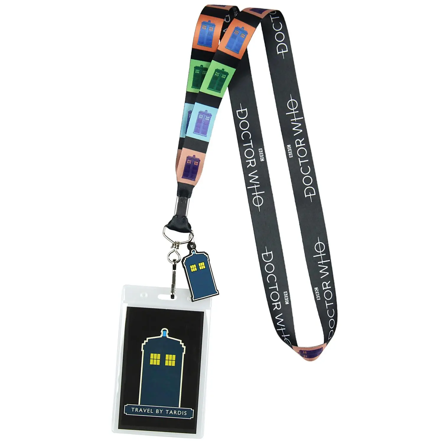 Doctor Who Lanyard ID Badge Holder Pop Art Travel By Tardis Lanyard w/ Rubber Charm