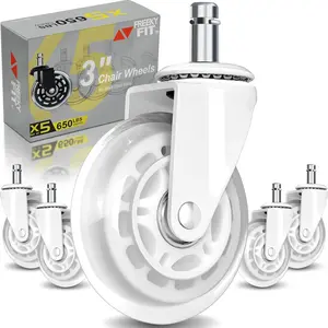 Office Chair Wheels for Casters - 3" Wheels for Computer Gaming Desk Caster & Safe Rolling for All Floors Including and Carpet - Set of 5 - White