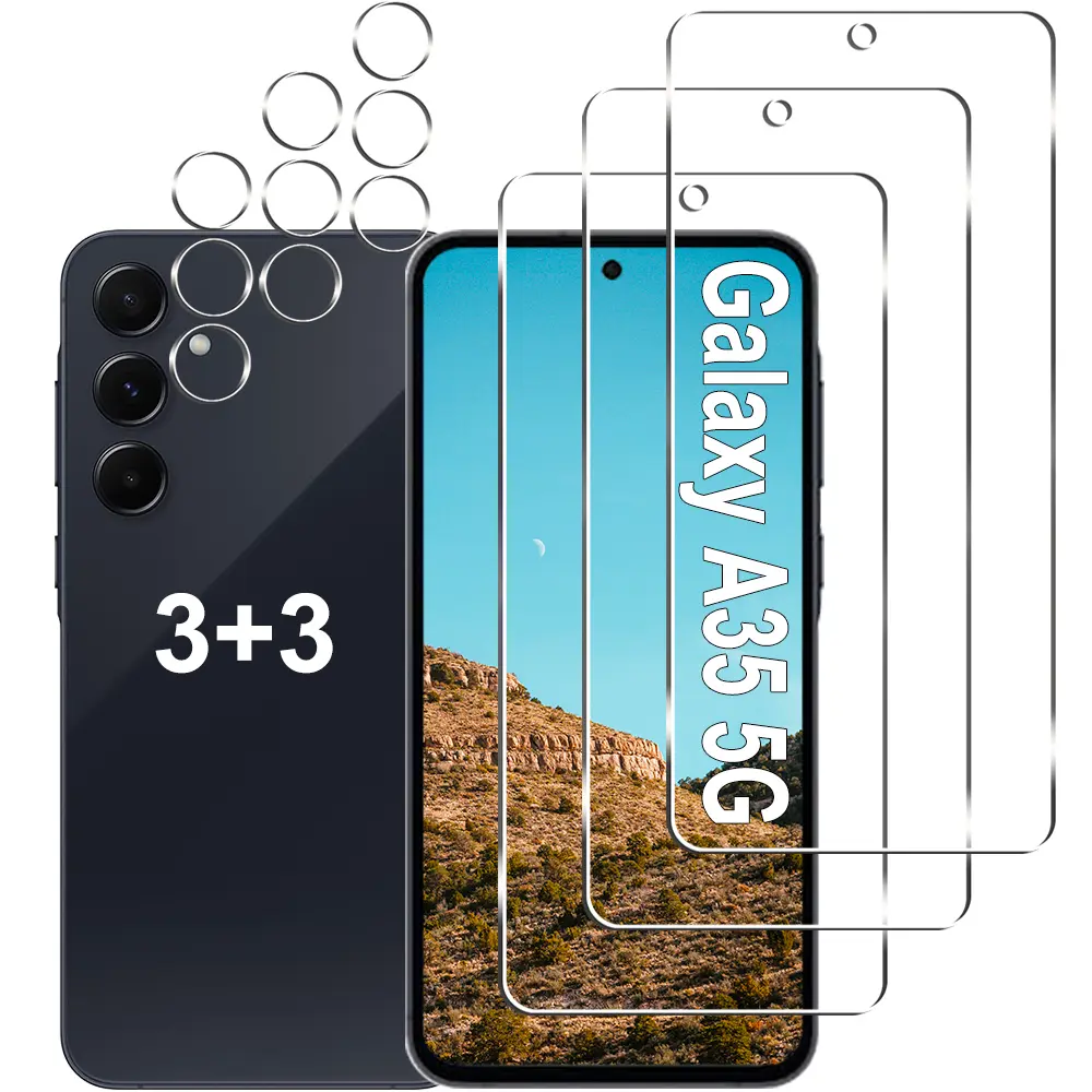 [3+3 Pack] Galaxy A35 5G Screen Protector + Camera Lens Protector, HD Tempered Glass, 9H Hardness, Anti Scratch, Easy Installation, Bubble Free, Screen Protector for Samsung Galaxy A35 5G