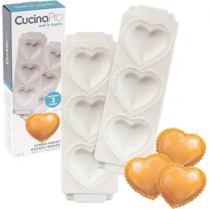 CucinaPro  Jumbo 3" Heart Ravioli Molds (2 Pack) - Homemade Filled Pasta Maker- 2 Piece Tray & Press makes 3 Raviolis at a Time
