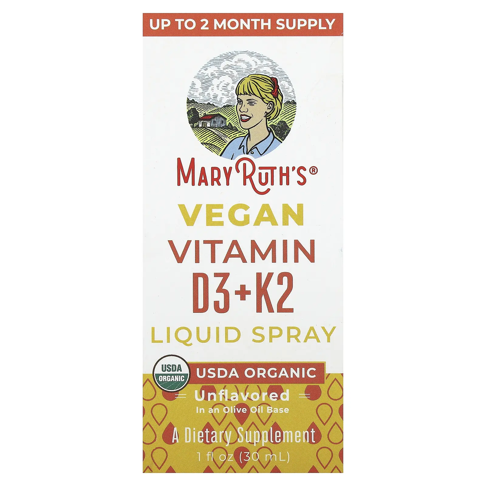 MaryRuth's Vegan Vitamin D3 + K2 Liquid Spray, Unflavored, 1 fl oz (30 ml)
