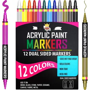 Markers Dual Tip (12 Pack) -  Markers  Pens for Rocks - Bold   Pens Fine Tip and Dot Tip - Fabric Makers Permanent for Clothes Water Based Markers -