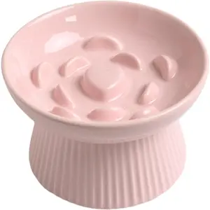 Ceramic Slow Feeder  Bowl, Raised Puzz Feeder, Anti Vomiting  Slow Feeder, Evated  Bowl, Whisker Friendly  Bowl (Pink)