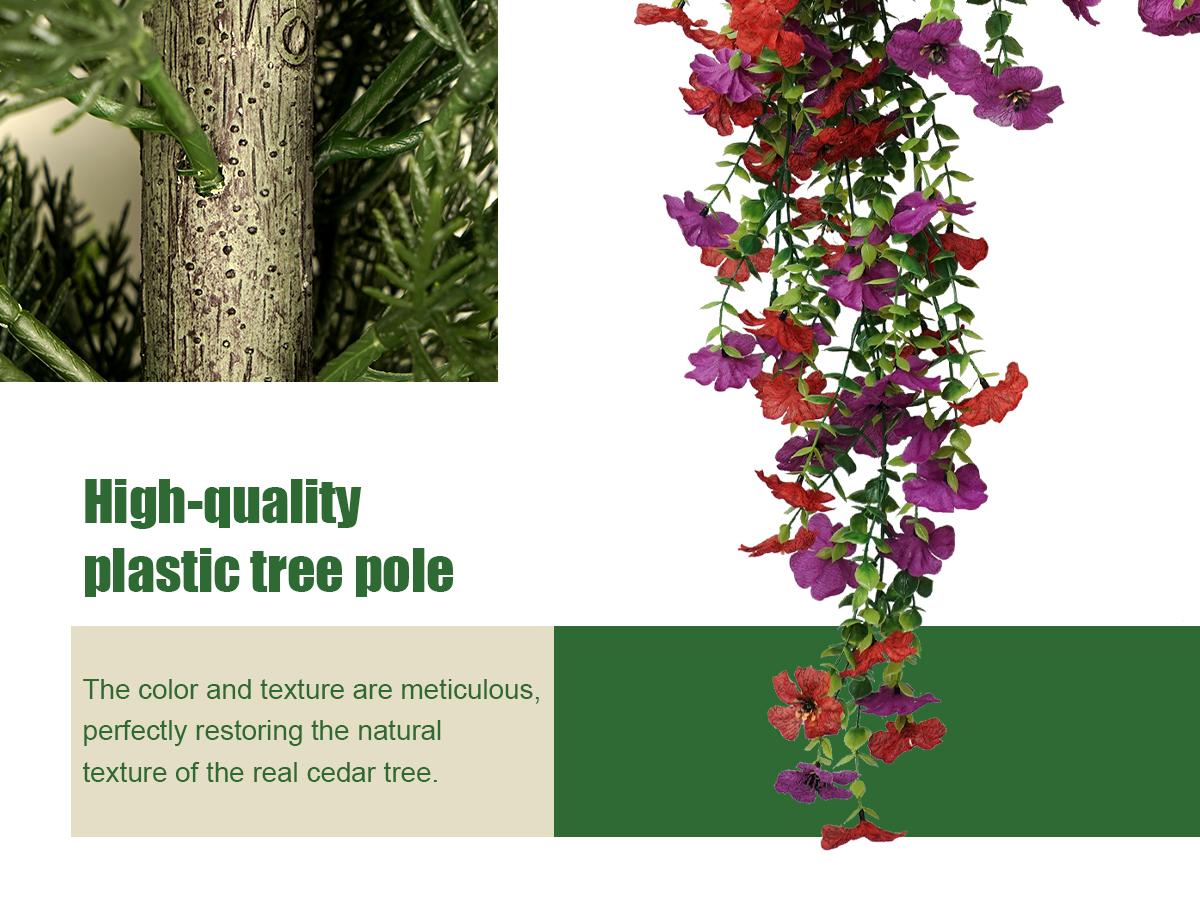 Set of 2 Artificial Cedar Topiary Trees (5/4/3 ft) — Includes Faux Flowers | Realistic Potted Plants for Indoor, Outdoor, and Porch Decor