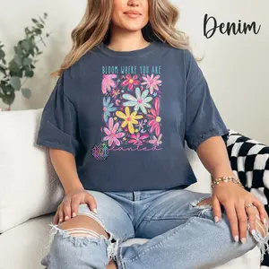 Orchid Bloom Where You Are Planted Floral Comfort Color Tee 1717 Crew Neck Lavender T-Shirt for Women