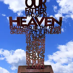 Lords Prayer Cross - Wooden Cross with Inscriptions, Featuring "OUR FATHER WHO ART IN HEAVEN" and "AMEN"