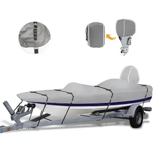 900D Heavy Duty Bass Boat Cover Waterproof Trailerable Motor Cover Fits Bass Tracker V-Hull Tri-Hull 16-18.5' x 98" Grey