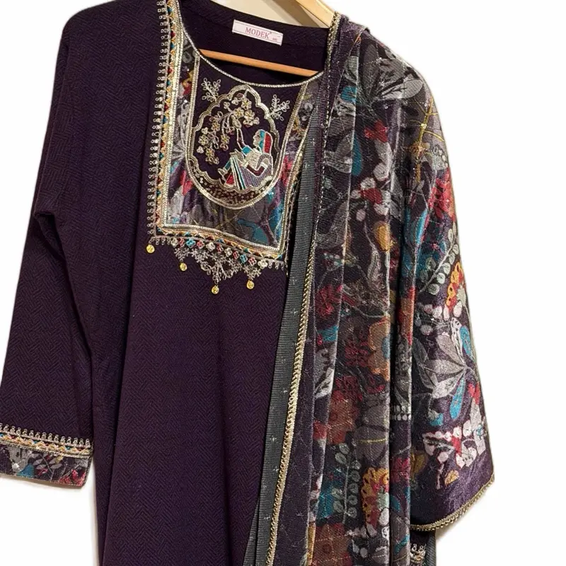 Purple Mughal embroidered suit