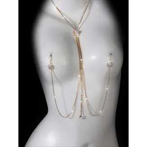 Imitation Pearl Pendant Nipple Clasp Body Chain for Parties, Nightclub and Costume Accessory, Sexy Women's Jewelry with Bling Design