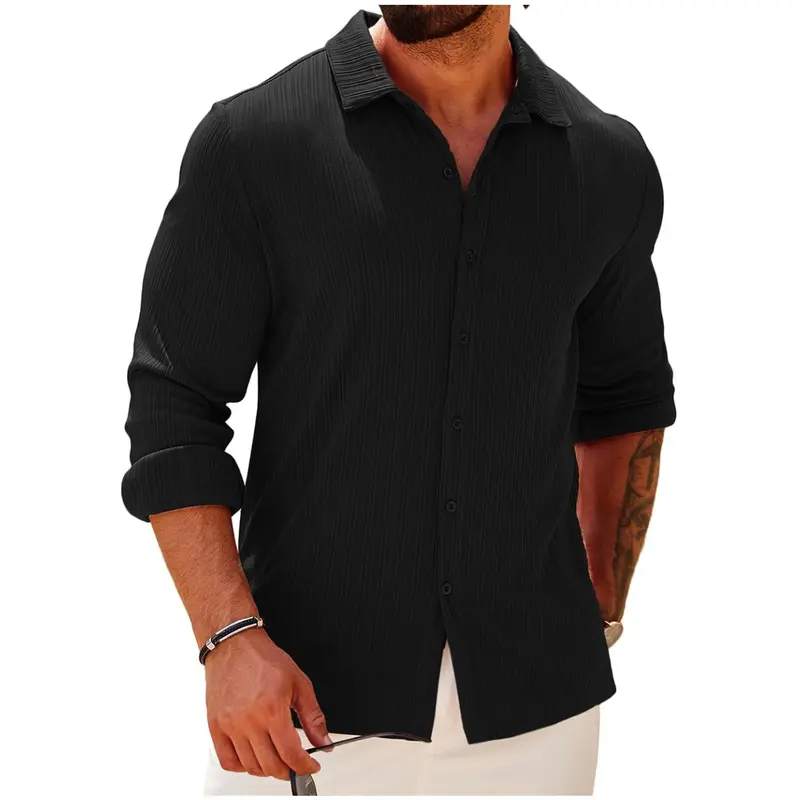 COOFANDY Athletic Fit Dress Shirts for Men Ribbed Knit Textured Button Down Shirts Gift Ideas