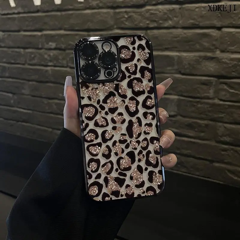 Leopard Pattern Camera Lens Protective Case for iPhone 16 Case 15 Pro Max Case 14 13 12 11 Plus Fashion Shockproof Drop-proof Silicone Clear Acrylic Phone Protective Case, Mobile Phone Accessories