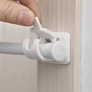 2026 New Model - 10 sturdy curtain rod hooks - Adjustable telescopic rod fixing brackets, equipped with non-penetrating adhesive bracket clips and horizontal curtain rod supports, facilitating installation and stability