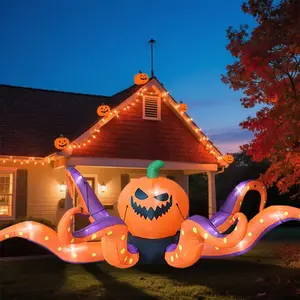 GARIG 12FT Halloween Inflatables Outdoor Decorations Pumpkin Octopus Tentacles Build-in LEDs Lights Blow Up Yard Decorations for Garden Lawn Window Indoor Party Holiday Decor