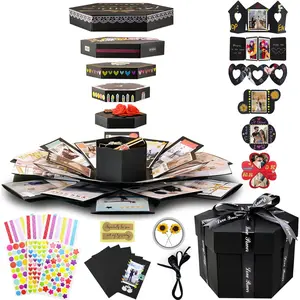 Explosion  Box Set   Photo Box Creative DIY Scrapbooking Picture Album Accessories Couple Gifts for Birthday Proposals Valentine's Day 01Black Unassembled
