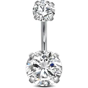 Belly Button Ring Belly Piercings 14G Short Belly Rings for Women 8mm Belly Button Ring Clear Round Diamond Belly Button Rings Stainless Steel Curved Barbell Navel Rings Piercing Jewelry