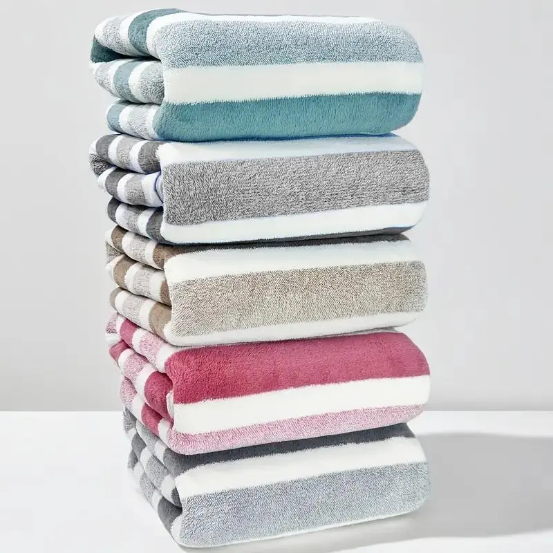 Wide Stripe Highly Absorbent Bath Towels, Unisex Bathroom Essentials, Ideal for Face Washing, Bathing and Drying, Multiple Colors Available