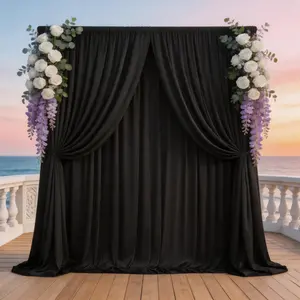 50x8FT Black Soft Backdrop Curtains, 10 Panels 5x8FT Polyester Flowing Drapes for Romantic Wedding, Outdoor Party, Baby Shower, Photography, Home Decoration