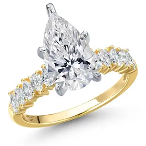 1.60-5.60 Cttw Lab Grown Diamond Engagement Ring For Women | 2-Tone 14K White and Yellow Gold | Pear Shape | IGI Certified | E-F | VS1-VS2 | Wedding Anniversary Ring | Size 5, 6, 7, 8, 9