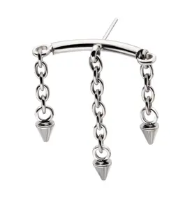 Hidden Curved Bar Triple Spike Dangle Titanium Threadless Top